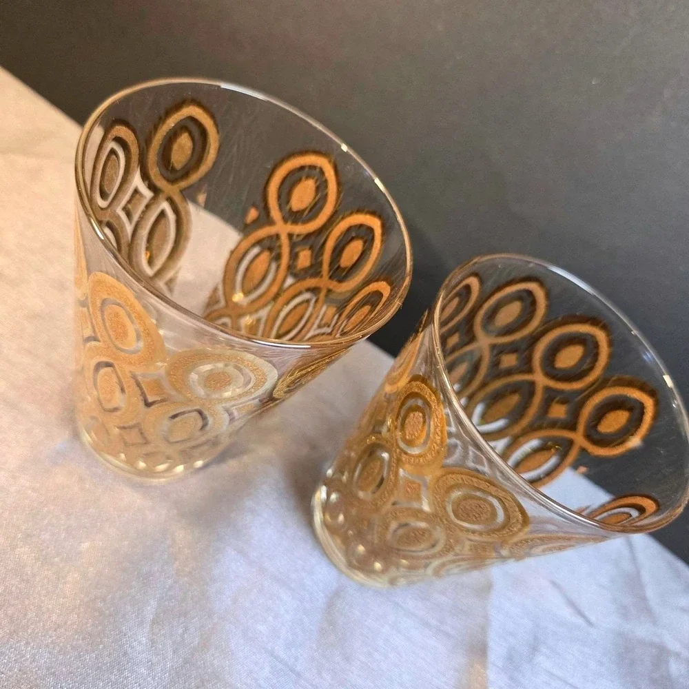 Vintage Culver Hollywood Regency Double Old Fashion Glasses (Set of‎ 2)